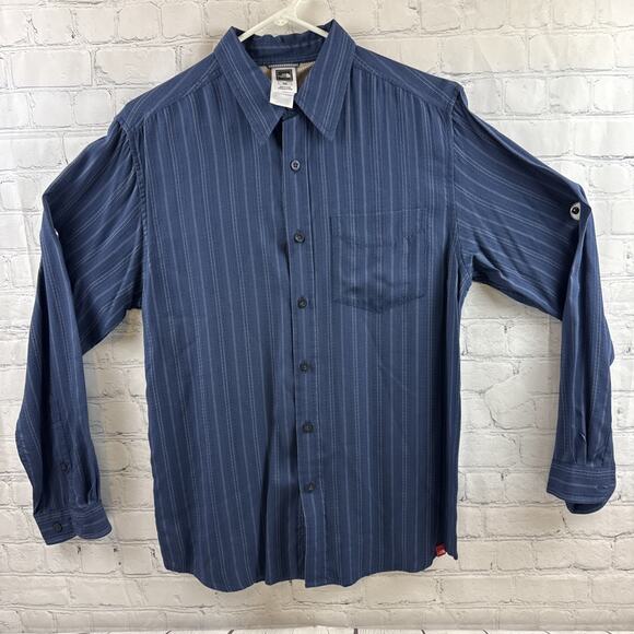 The North Face Button-Front Blue Striped 100% Cotton Long Sleeve Shirt Men's M - Picture 2 of 9